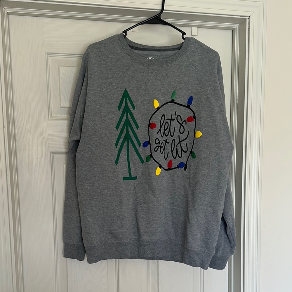 Gray Holiday Sweater with Festive Design